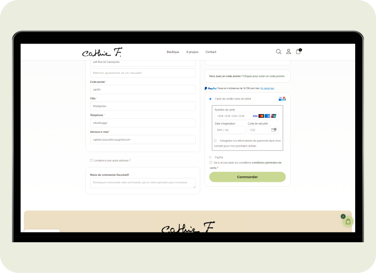 Systeme de paiement sur le site Cathie F